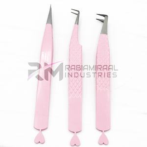 Pinzas para Pestañas de Acero Inoxidable Color Plata/Rosa, Juego de 3 Piezas, Espejo, Extensiones de Pestañas Clásicas de Volumen, Logotipo Personalizado, Duraderas y Precisas - Product Image 5