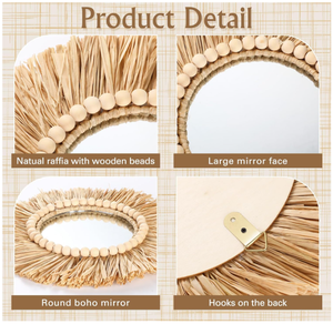 Vietnam Modern Grass Floral Round <b>Mirror</b> Handmade <b>Wall</b> Decor - Product Image 3
