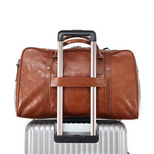 Sac de voyage en cuir véritable pour hommes, 30-40L, fermeture à glissière, sac de voyage décontracté pour week-end, poignée souple, couleur unie - Product Image 5