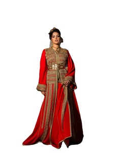 Robe caftan marocaine brodée Rabat Royalty en satin, robe de soirée longue avec imprimé floral, design naturel et respirant - Product Image 1