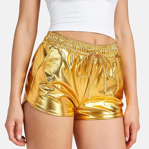 Shorts Metálicos Brillantes Y2K para Mujer, Cintura Elástica Media con Cordón Lateral, Fruncidos, Ecológicos, Transpirables, Ajustados y Sexys - Product Image 2