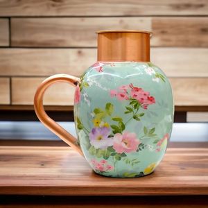 Floral Pattern Copper Pitcher With Handle <b>Large</b> Capacity Home Drinkware - Product Image 1