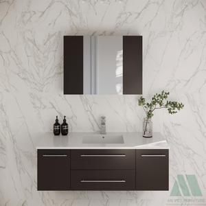 Modern <b>Bathroom</b> Furniture Easy Assembly VN Wall-mounted Wooden <b>Bathroom</b> <b>Vanity</b> With Drawers Cabinets Integrated Sink Wholesale - Product Image 1