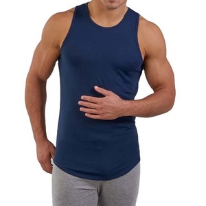 Men's <b>Navy</b> Blue Cotton Tank <b>Top</b> O Neck Solid Color Casual Breathable Knitted Workout Vest - Product Image 1