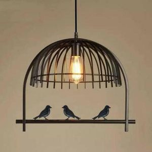 Lampe suspendue rustique en fer en forme de cage à oiseaux avec ampoule Edison pour café et salle à manger intérieurs - Product Image 2