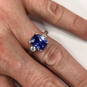 <b>Emerald</b> Cut Tanzanite <b>Ring</b> with Cubic Zirconia Accents IGI Certified Sterling <b>Silver</b> December Birthstone Bridal Gift for Women - Product Image 2