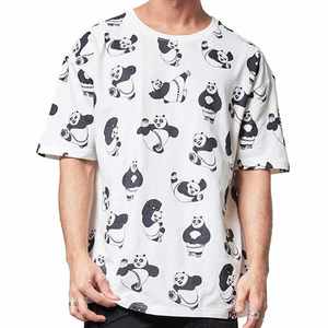 Custom Wholesale Men's Oversized <b>T</b>-<b>shirt</b> White Panda Print All Over Graphic Streetwear Short Sleeve Loose Fit Cotton Tee <b>Shirt</b> - Product Image 1