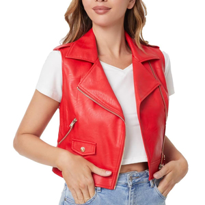 Chaleco de Cuero para Mujer, Ligero, Transpirable, Informal, para Exteriores, con Cierre, Corto, Personalizable, de Alta Calidad - Product Image 1