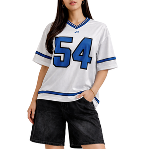 Camiseta de Fútbol Americano, Nuevo Diseño, Manga Corta, Ropa Deportiva Personalizada para Equipos, Uniforme de Fútbol Americano para Mujer en Blanco y Azul - Product Image 3