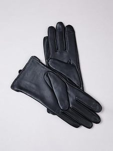 ถุงมือหนังผู้หญิงแบบหัวเข็มขัดคู่ ถุงมือหนังบุขนแกะสำหรับฤดูหนาว - Product Image 2