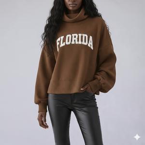 Sudadera de cuello alto oversize de manga larga para mujer al por mayor, de algodón cálido para otoño e invierno - Product Image 3