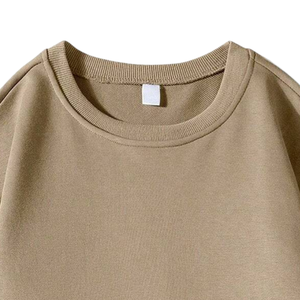 เสื้อสเวตเชิ้ตคอกลมผ้าฟลีซสีกากีสำหรับผู้ชาย ทรงโอเวอร์ไซส์ ปลายแขนและชายเสื้อแบบริบ นุ่มสบาย สไตล์ลำลอง เสื้อพูลโอเวอร์เรียบง่าย สตรีทแวร์ แขนยาว - Product Image 4