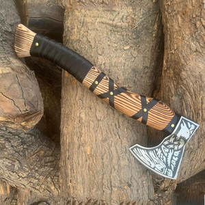 Hache de style viking, design nordique, manche en bois, lame en acier au carbone, outil de survie pour le camping et les activités de plein air, objet décoratif et de collection - Product Image 2