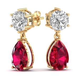 REYES Pendientes Colgantes Hechos a Mano de Plata de Ley 925 con Moissanita y Gema de Rubí de Corte Pera de 11.36 Quilates para Mujer - Product Image 6