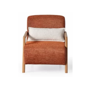 Fauteuil d'appoint minimaliste avec structure en bois massif et revêtement en tissu bouclé texturé pour salon - Product Image 1
