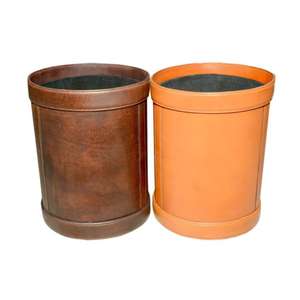 Ensemble de 2 poubelles écologiques décoratives cylindriques recouvertes de cuir véritable, idéales pour la chambre et le bureau - Product Image 1