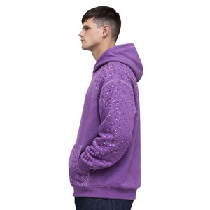 ODM OEM Heavyweight 450 GSM Fleece Hoodies Oversized Streetwear custom Rhinestone Pullover Men Fashion Brand Hooded Sweatshirt - Product Image 3