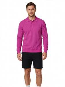 Suéter Magenta de Manga Larga para Hombre, Tejido de Felpa, Algodón y Elastano, Cuello con Botones, Casual, Transpirable, 220g, Jersey PADA PRIME - Product Image 1