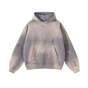 2024 Street wear plain hoodie graphic dtg print distressed hoodie sun faded ink pain splatter hoodies men - Product Image 2