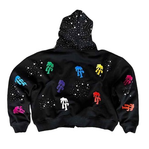 Ensemble de survêtement en molleton de coton pour homme avec strass, sweat à capuche et short, couleur unie, respirant, coupe ample, poches latérales, chaud pour l'hiver - Product Image 3