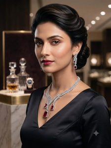 Luxury Silver Plated American Diamond <b>Necklace</b> Set with <b>Ruby</b> Red Stone Pendant Earrings for Women Party Wear Jewelry Set - Product Image 2