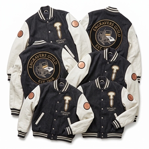 Veste universitaire personnalisée OEM en laine avec manches en cuir, décorations en papier, marbrage, broderie, patch artisanal, manteau en ardoise - Product Image 4