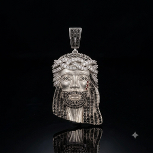 Collier Pendentif Tête de Jésus Personnalisé avec Diamants de Laboratoire, en Argent 925 Plaqué Or, Visage de Christ, Style Hip Hop, Breloques Religieuses Unisexe - Product Image 4