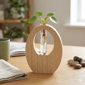 Moderno Florero Redondo de Vidrio y Madera Natural con Diámetro de 8"-12", Florero Decorativo para Hogar, Bodas y Decoración de Escritorio - Product Image 3