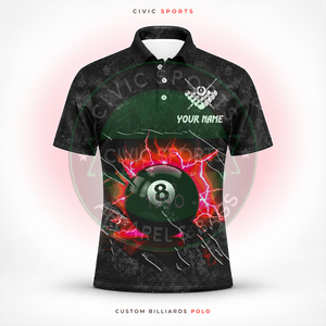 เสื้อสนุกเกอร์สไตล์ล่าสุด ผ้าโพลีเอสเตอร์/คอตตอนคุณภาพสูง พิมพ์ลายแบบรีดร้อนสำหรับทีม เสื้อบิลเลียด - Product Image 3