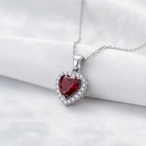 Colgante de corazón con halo de granate, plata de ley 925, chapado en oro de 14 quilates, delicada joya con piedra de nacimiento, regalo de San Valentín para mujer - Product Image 6