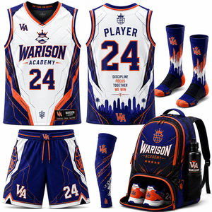 Custom White Purple Gold Basketball Uniform Set With Compression Sleeve Socks Backpack & Water Bottle Basketball Uniform Kit - Product Image 6