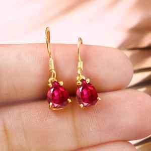 Pendientes de pera con rubí de Mozambique, plata de ley 925, chapados en oro de 14 quilates, joyería colgante para mujer, regalo - Product Image 4