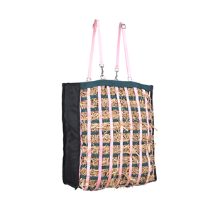 Premium Hunter Green and Pink Nylon Horse Hay <b>Bag</b> Slow Feed Hay <b>Net</b> Large Capacity Adjustable Strap Durable Stable Feeding <b>Bag</b> - Product Image 2