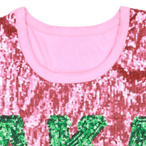 T-shirt rose à paillettes AKA, broderie chenille, vêtements de sororité grecque, t-shirt de mode haut de gamme pour femmes - Product Image 6