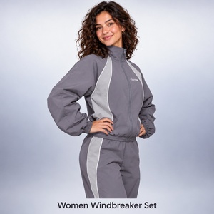 Unique Design Grey and Light Grey Curved Panel Athletic <b>Windbreaker</b> Set Low MOQ <b>Women</b> <b>Windbreaker</b> Jacket Sportswear Bomber Outer - Product Image 1