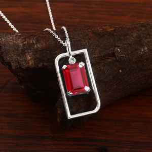 Colgante de Rubí Rojo en Plata de Ley 925, Amuleto Radiante Chapado en Oro de 14K, Joyería Hecha a Mano para Regalo de Compromiso - Product Image 5