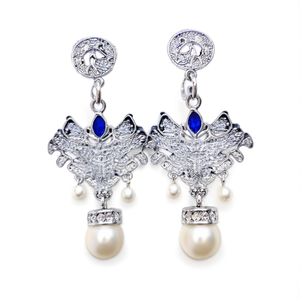 Peacock Style Dual Tone German Silver Earrings with Diamond and Pearl - Product Image 2