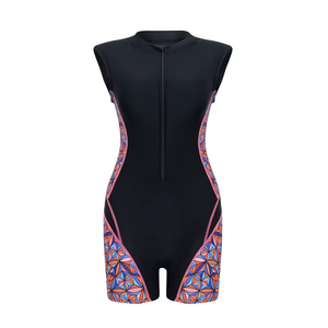 Traje de baño deportivo de una pieza sin mangas para mujer con cremallera frontal, top de natación, ropa deportiva - Product Image 1