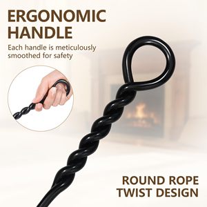 Juego de 4 Herramientas para Chimenea de Acero al Manganeso de Alta Resistencia de 30 Pulgadas, Diseño de Cuerda Trenzada, Color Negro, Herramientas para Hoguera Interior y Exterior con Soporte - Product Image 5