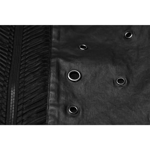 Men Black Gothic Punk Rock <b>Suede</b> Denim Short <b>Jacket</b> Slim Coat 3D Ribbed Front Panel Biker <b>Jackets</b> - Product Image 5