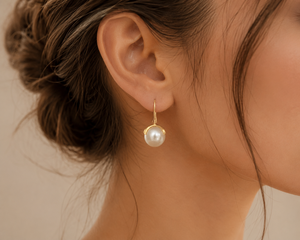Classic Gold Plated Silver Freshwater Pearl Round Drop <b>Earrings</b> for Women Wedding Everyday Wear Bezel Setting - Product Image 1