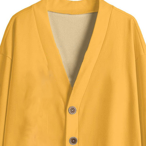เสื้อคลุมคาร์ดิแกนคอวีสำหรับผู้หญิง สีเหลือง ทำจากผ้าขนสัตว์/แคชเมียร์ สำหรับใส่ไปโรงเรียน |   เสื้อถักแขนยาวกันหดตัว |   ชุดยูนิฟอร์มฤดูหนาวลำลองแบบสบายๆ ด้านหน้า - Product Image 6
