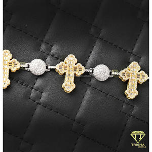 Dual Tone Rhodium & Gold Plated Cross Bracelet with Sparkling Moissanite Stones Christian Religious Jewelry Gift for <b>Men</b> Women - Product Image 4