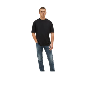 T-shirt pour homme en coton noir à col rond et manches courtes, coupe classique, décontracté, couleur unie, jersey tricoté, style uni teint - Product Image 2