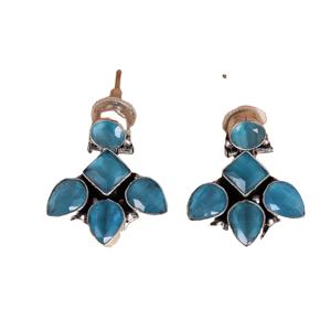 Pendientes de botón geométricos de latón chapado en plata oxidada con circonitas, estilo bohemio étnico, joyería llamativa para mujer, ideales para fiestas. - Product Image 3
