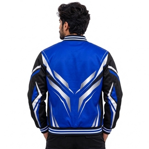 Chaqueta Varsity Azul para Hombre con Bloques de Color, Chaqueta Bomber Deportiva con Cuello Alto y Botones a Presión - Product Image 2
