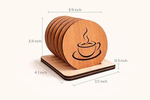 Wooden Tea & Coffee Cup <b>Coaster</b> Set with Holder Laser Cut Wooden <b>Drink</b> <b>Coasters</b> for Table Protection & Home Decor - Product Image 2