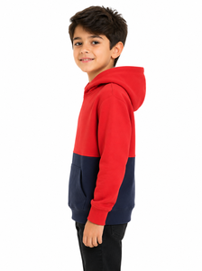 Sudadera con Capucha Livster para Bebés Niños, Diseño Color Block, Mezcla de Algodón y Felpa, Secado Rápido, Rojo, Azul Marino, Informal, Larga - Product Image 2