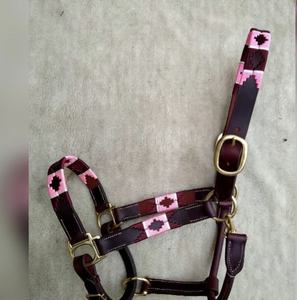 สายจูงม้าหนัง ANNABELLE EQUESTRIAN สีชมพู ลายเรขาคณิต ฮาร์ดแวร์ทองเหลือง ปรับขนาดได้ ทนทาน สวมใส่สบาย สำหรับกีฬาขี่ม้า - Product Image 1