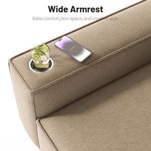 Fauteuil individuel moderne et confortable en chenille à assise profonde, avec porte-gobelet en acier inoxydable brossé et coussin décoratif, pour salon - Product Image 5